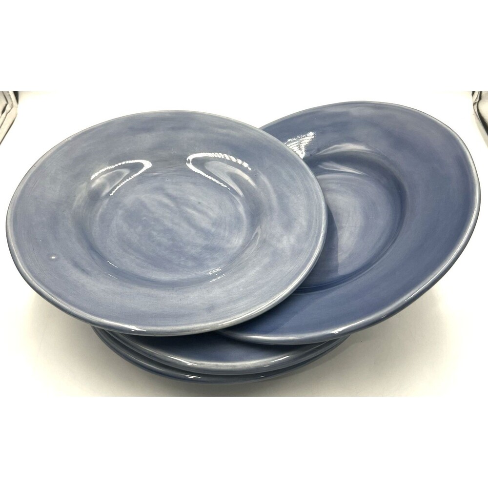 4 Salad Plates Pottery Barn Sausalito Slate Blue Deep Rim Bowl Blates 10"